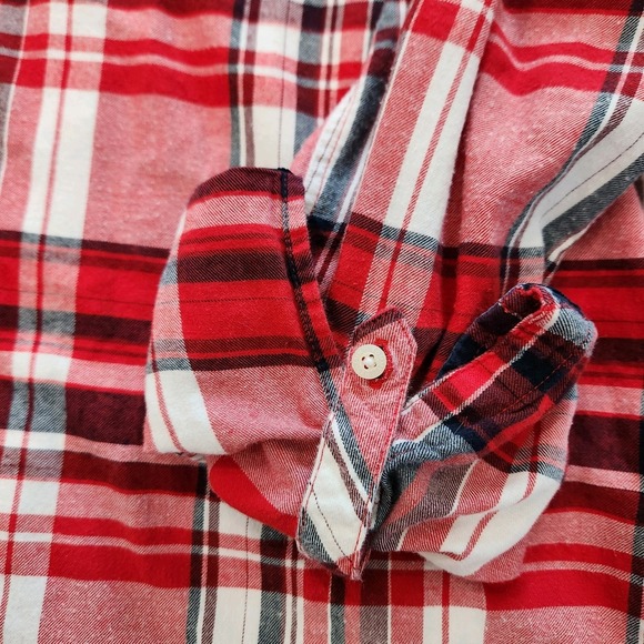 Tommy Hilfiger Popover Red Plaid Women Medium Roll-Tab Long Sleeve Button Down - Picture 7 of 10